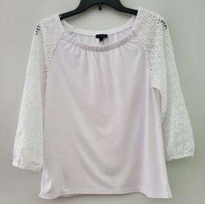 Talbots White Eyelet Sleeve Blouse Size Small